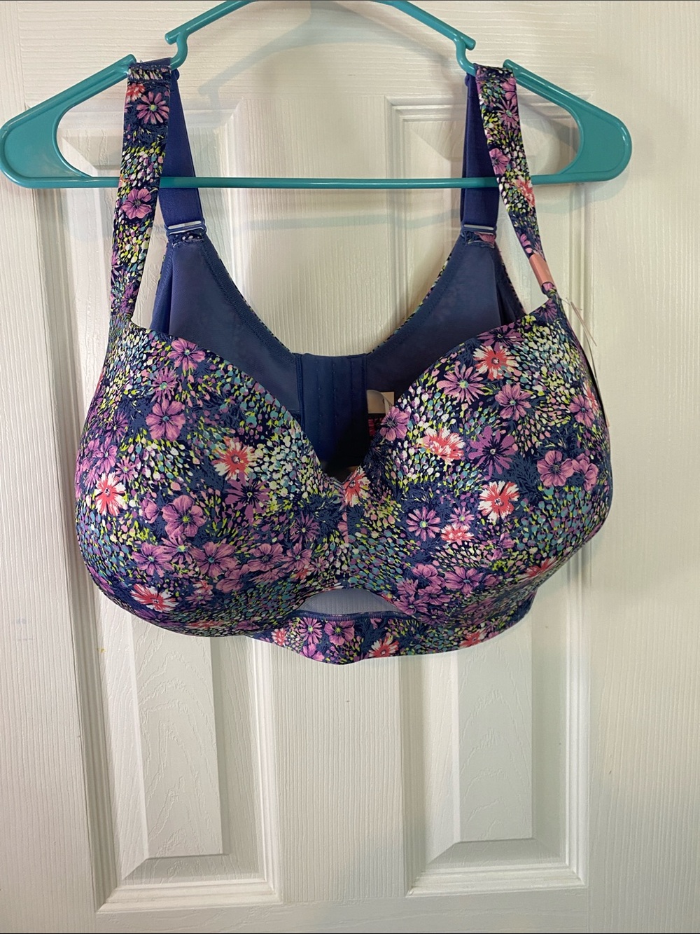 Cacique Floral Wireless Bra in Navy and Purple Wire New With Tags Size 42G.
